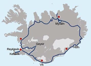 Routenkarte für die Schnupperrunde - 1 Woche rund um Island
